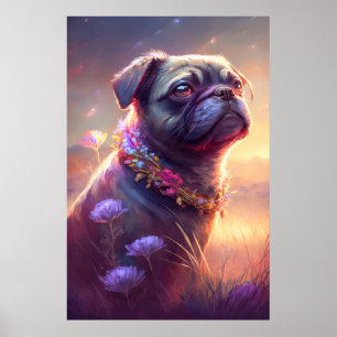 Målartecken för Pug Hund Animal Porträtt Painting Poster