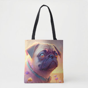 Målartecken för Pug Hund Animal Porträtt Painting Tygkasse
