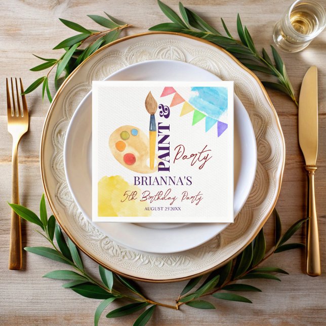 Målarteckningar och party temat party monogrammat pappersservett (Paint and party art themed birthday party monogrammed napkins personalized printed napkins)