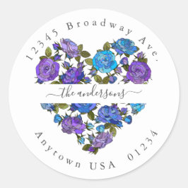 Målat Blommigt Heart; Returadress Kuvert Seal Runt Klistermärke