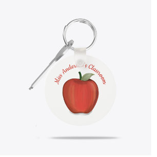 Målat Bright Red Apple for Teacher Nyckelring