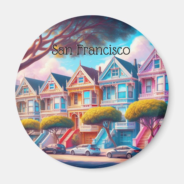 Målat Dam Victorian San Francisco Souvenir Magnet (Framsidan)