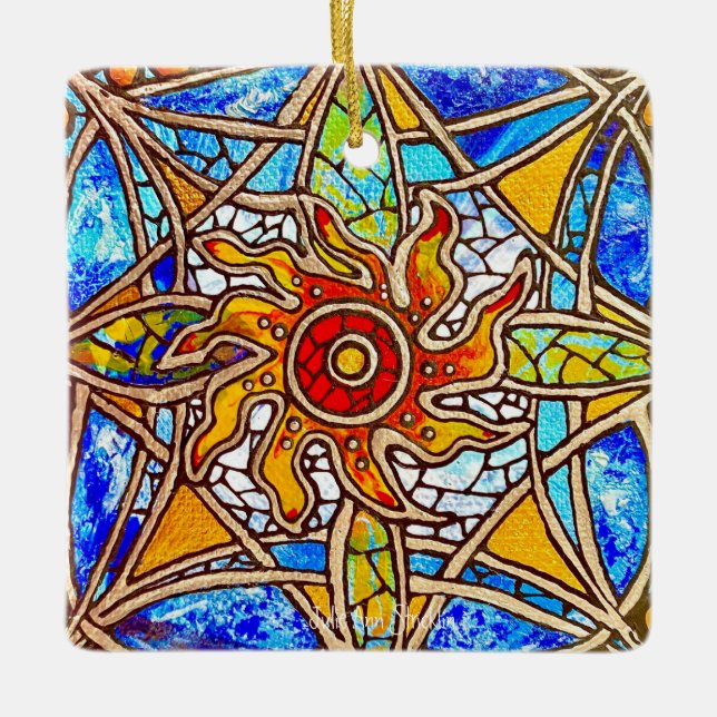 Målat glas Mandala 40-27 av Julie Ann Stricklin Julgransprydnad Keramik (Framsida)