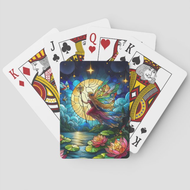 Målat glas månljust flygande älva  casinokort (Baksidan)