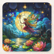 Målat Glas Månskens Flykt Fågel