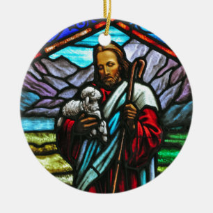 Målat glass avbildar av Jesus och lambs Julgransprydnad Keramik