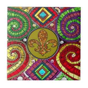 Målat glass Fleur De Lis Göra sammandrag Kakelplatta