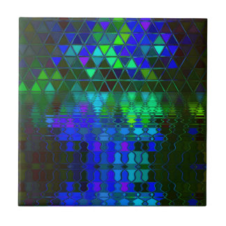 Målat glass sjön landskap fantasiblått kakelplatta