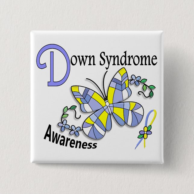 Målat glassfjäril 2 Down Syndrome Knapp (Framsida)