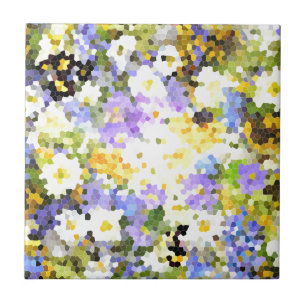 Målat glassvår blommor gulnar Violetgrönt Kakelplatta