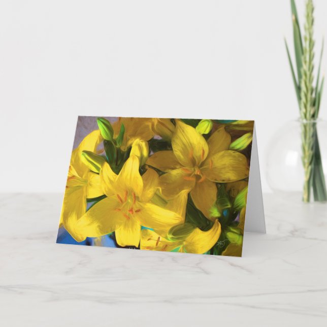 Målat Gult Lilies Greeting Card Kort (Framsida)