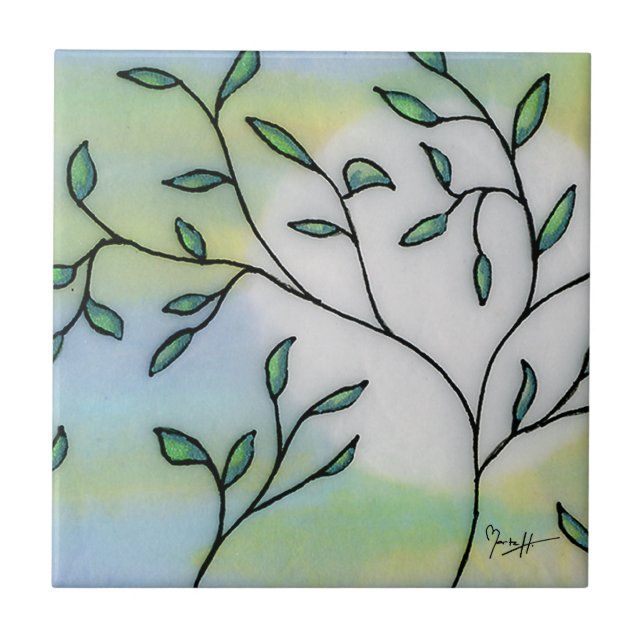 Målat mullbärsträdpapper som varvas med löv kakelplatta (Framsidan)