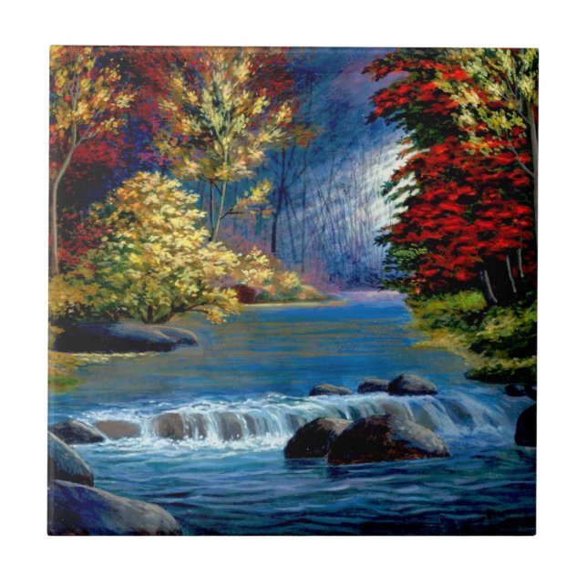 Målat mystert Skogen och flodplattan Kakelplatta (Framsidan)