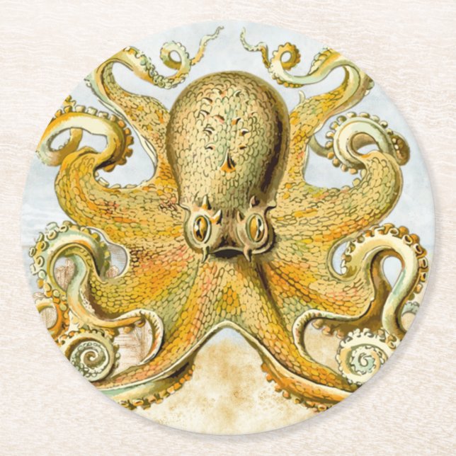Målat Nautical Octopus Kraken Squid Underlägg Papper Rund (Framsidan)