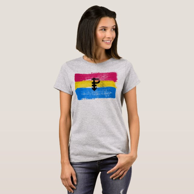 MÅLAT PANSEXUAL PRIDEFLAGGA och SYMBOL T-shirt (Hel framsida)