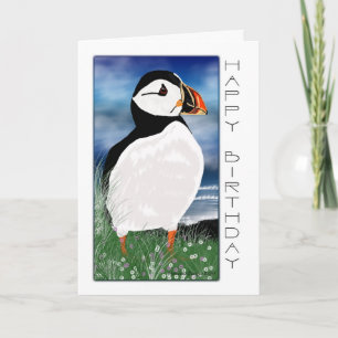 Målat Puffin Birthday Card - födelsedagskort med Kort