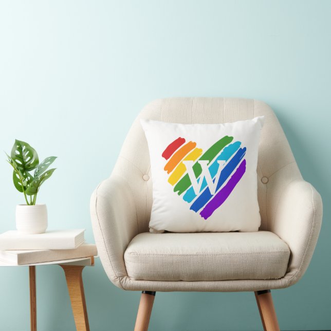 Målat Rainbow Heart på White Monogram Kudde (Stol)