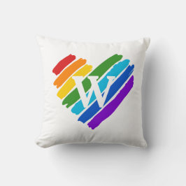Målat Rainbow Heart på White Monogram Kudde