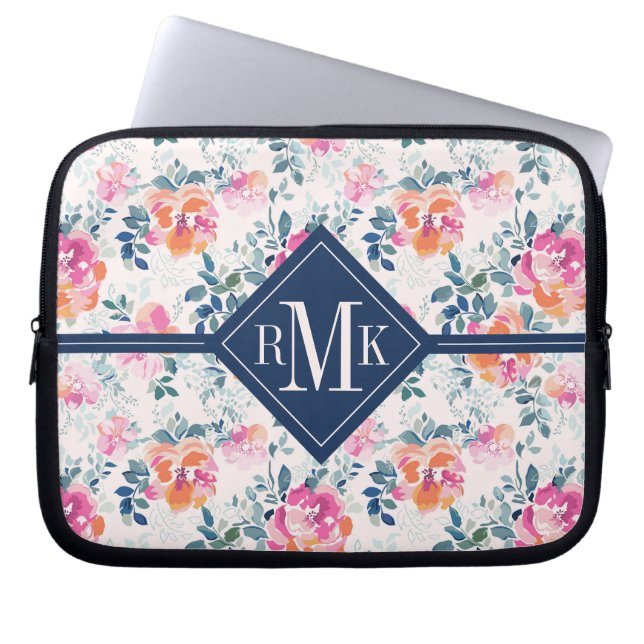 Målat romönster för Monogram | Laptop Fodral (Framsidan)