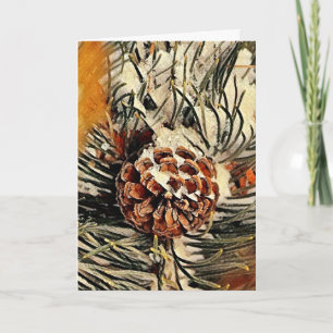 Målat soligt Pinecone-julkort Kort