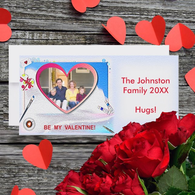 Målat Valentine Heart 8" x 4"-fotokort Julkort (Painted Valentine Heart 8" x 4" Photo Card)