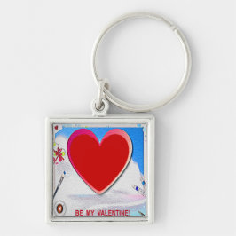 Målat Valentine Heart Lägg till ditt foto Fyrkantig Silverfärgad Nyckelring