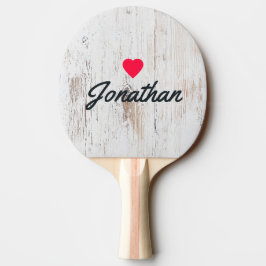 Målat Vitt Trä Vintage Hjärtat Signatur Pingisracket