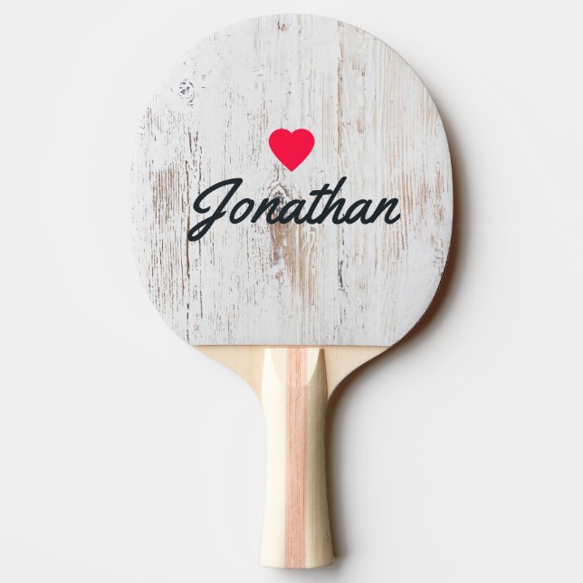 Målat Vitt Trä Vintage Hjärtat Signatur Pingisracket (Baksidan)