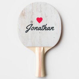 Målat Vitt Trä Vintage Hjärtat Signatur Pingisracket