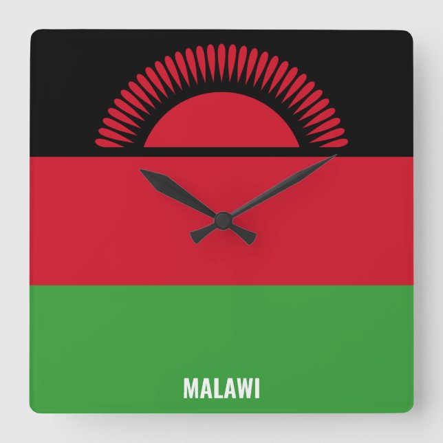 Malawi Flagga Dazzling Patriotic Fyrkantig Klocka (Framsida)