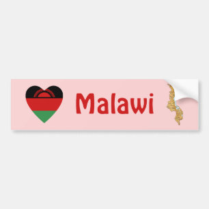 Malawi Flagga Hjärta + Karta Bildstämpel Bildekal