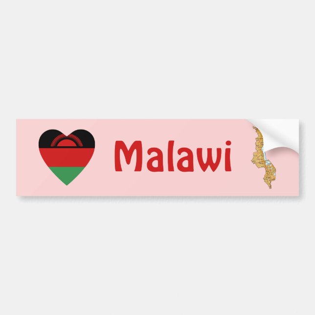 Malawi Flagga Hjärta + Karta Bildstämpel Bildekal (Framsidan)