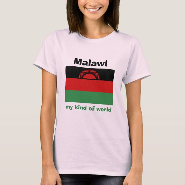 Malawi Flagga + Karta + Text T-Shirt (Framsida)