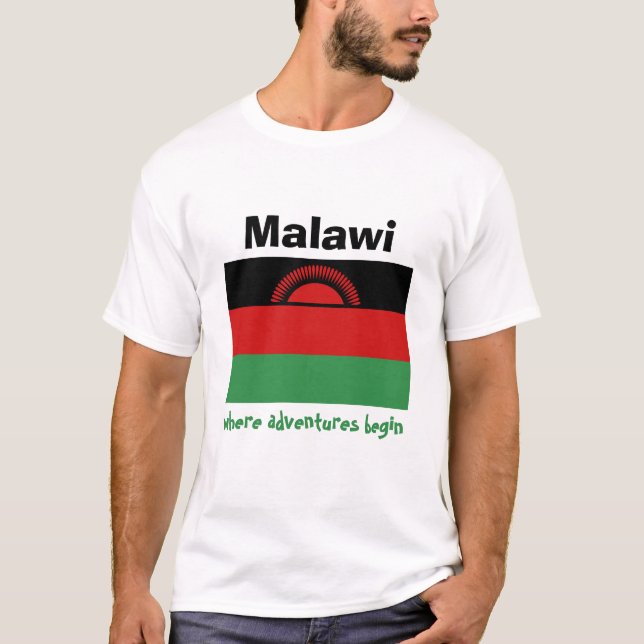 Malawi flagga + Karta + TextT-tröja T-shirt (Framsida)