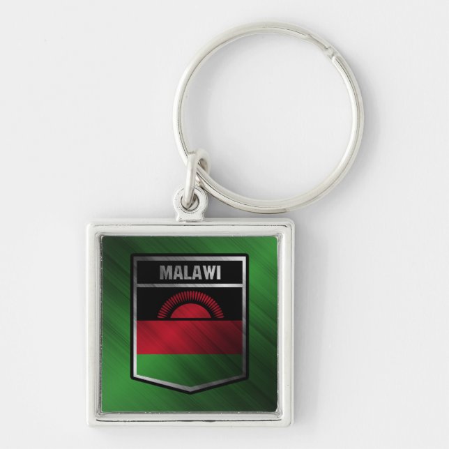 Malawi Fyrkantig Silverfärgad Nyckelring (Framsidan)