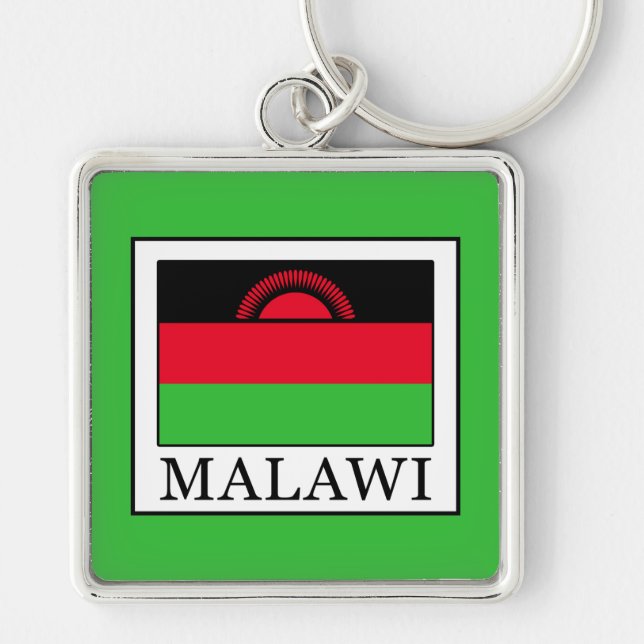 Malawi Fyrkantig Silverfärgad Nyckelring (Framsidan)