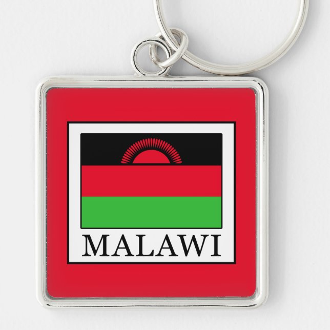 Malawi Fyrkantig Silverfärgad Nyckelring (Framsidan)