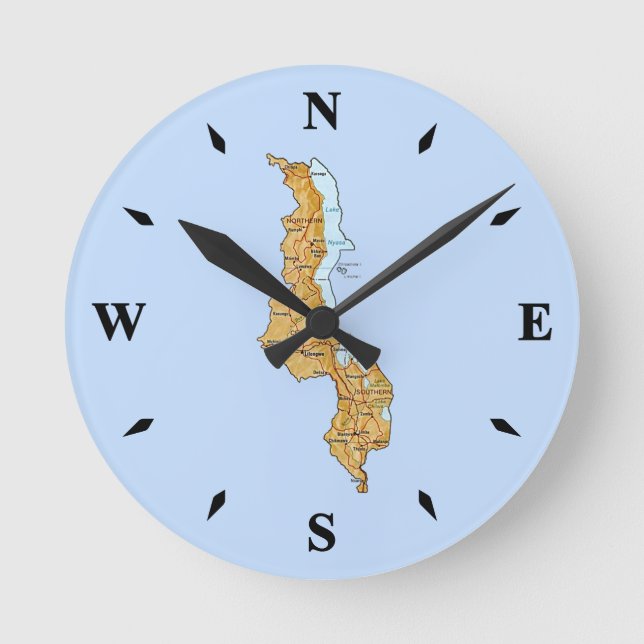 Malawi Karta Clock Rund Klocka (Framsida)