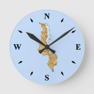 Malawi Karta Clock Rund Klocka