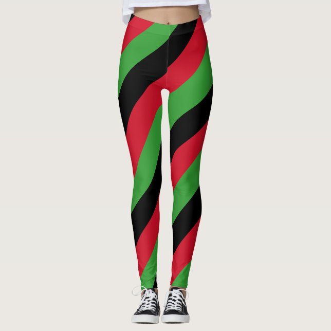 Malawi National Flagga Färg Diagonal Stripe Leggings (Framsida)