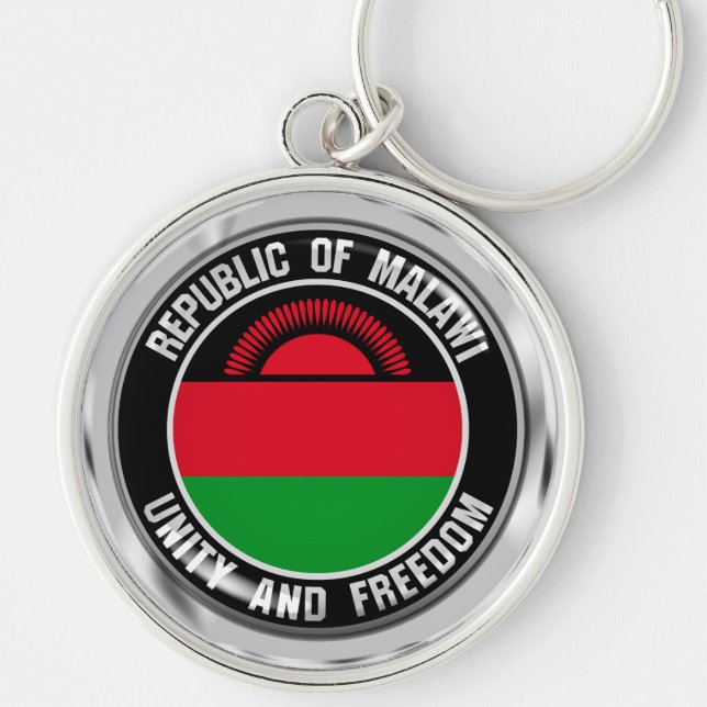 Malawi Round Emblem Rund Silverfärgad Nyckelring (Framsidan)