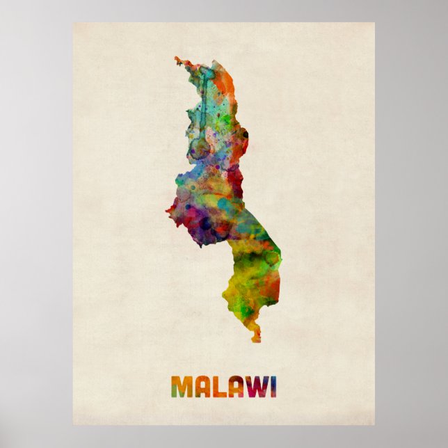 Malawi Watercolor Karta Poster (Framsidan)