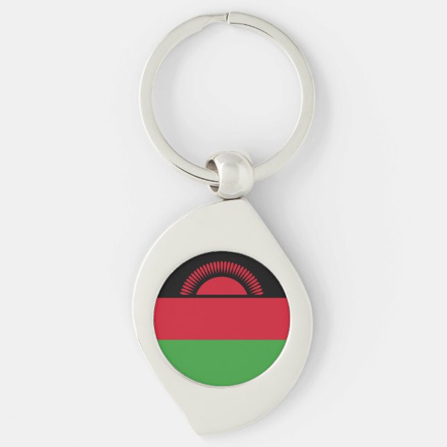 Malawis flagga swirl silverfärgad nyckelring (Framsidan)