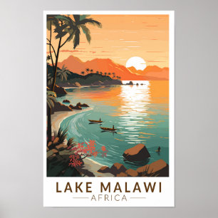Malawisjön Afrika Solnedgång Resa Konst Vintage Poster