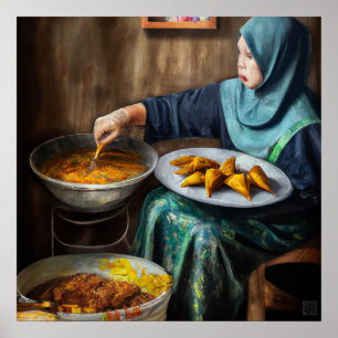 Malay Woman Skapar Curry Puffs - Canvas Art Skriv Poster