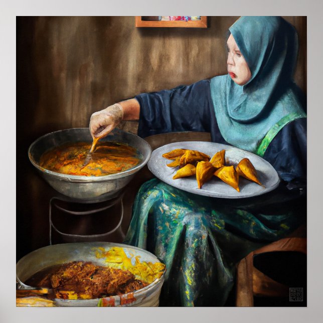 Malay Woman Skapar Curry Puffs - Canvas Art Skriv  Poster (Framsidan)