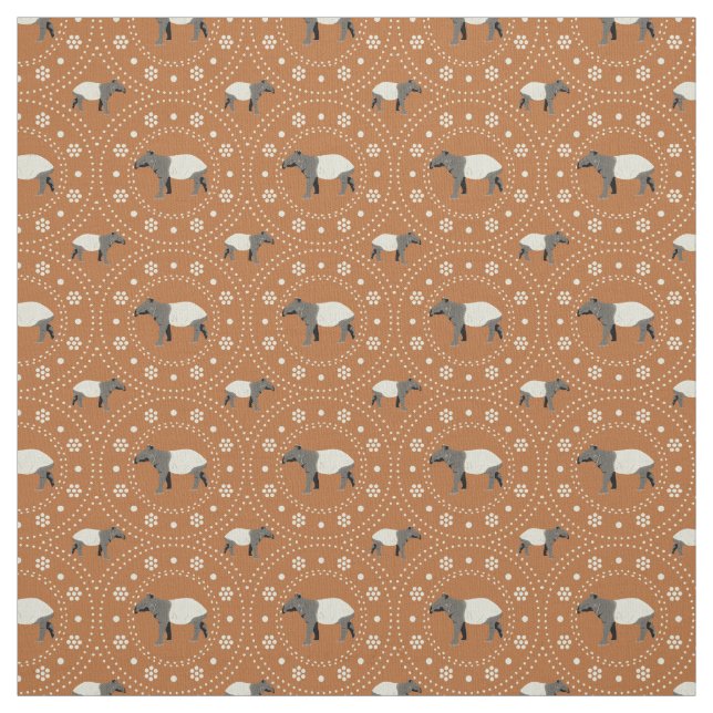 Malayan Tapirs Animal Patterned Cinnamon Orange Tyg (Provkarta)