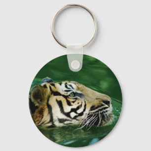 Malayan Tiger Swimming Headshot Nyckelring