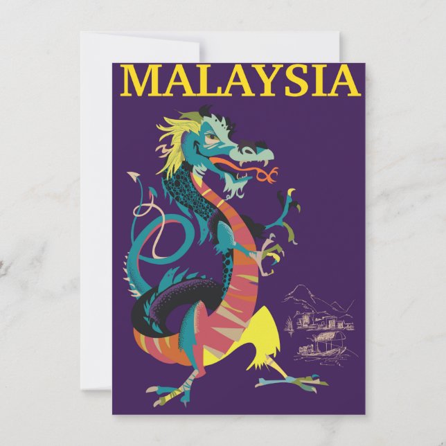 Malaysia Drakon vintage stil reseaffisch Inbjudningar (Baksida)