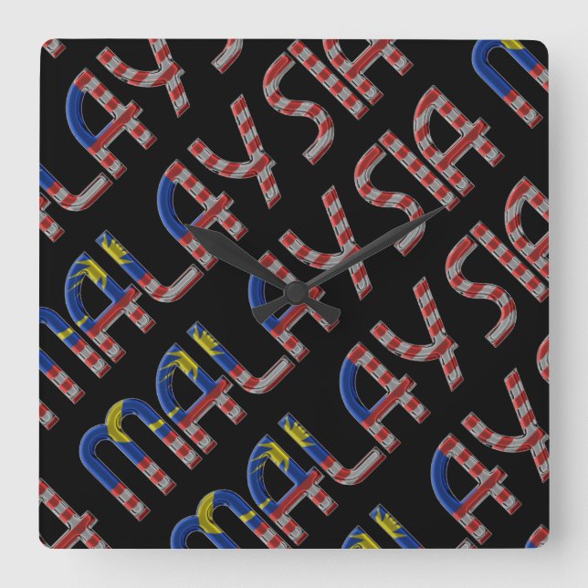 Malaysia Flagga Färger Typografi i Sydostasien Fyrkantig Klocka (Framsida)